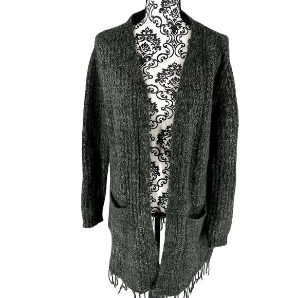 Cocogio Wool Blend Mohair Made in Italy Fringe Green Cardigan NO SIZE TAG - Picture 1 of 11